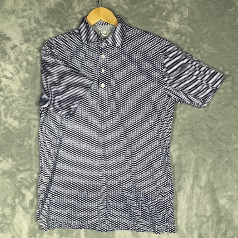 Collars & Co Mens Dress Collar Polo Shirt Medium Blue White Geometric Print - Picture 2 of 8